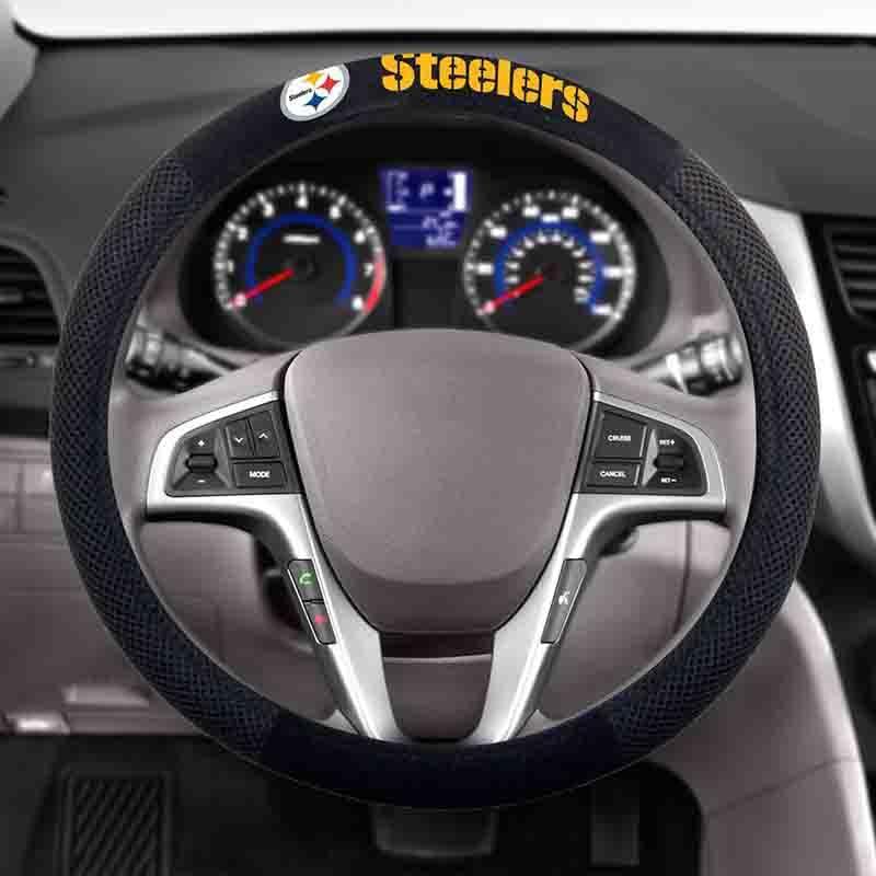 NFL PITTSBURGH STEELERS POLY-SUEDE STEERING WHEEL COVER-Fremont Die-Big Fan Arena