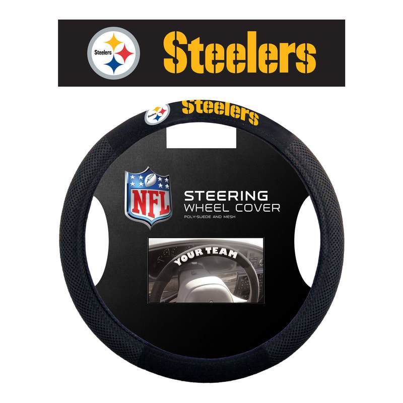 NFL PITTSBURGH STEELERS POLY-SUEDE STEERING WHEEL COVER-Fremont Die-Big Fan Arena